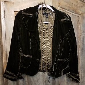 Crushed Green Velvet Jacket w/ Beaded Top